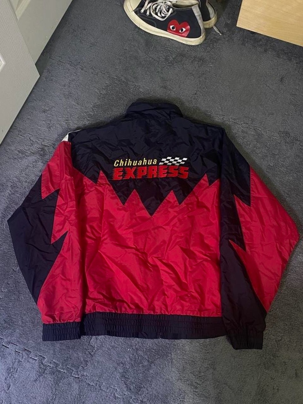 Express Men's Colorblock Racing Windbreaker Jacket - Red/Navy/White - Picture 3 of 5